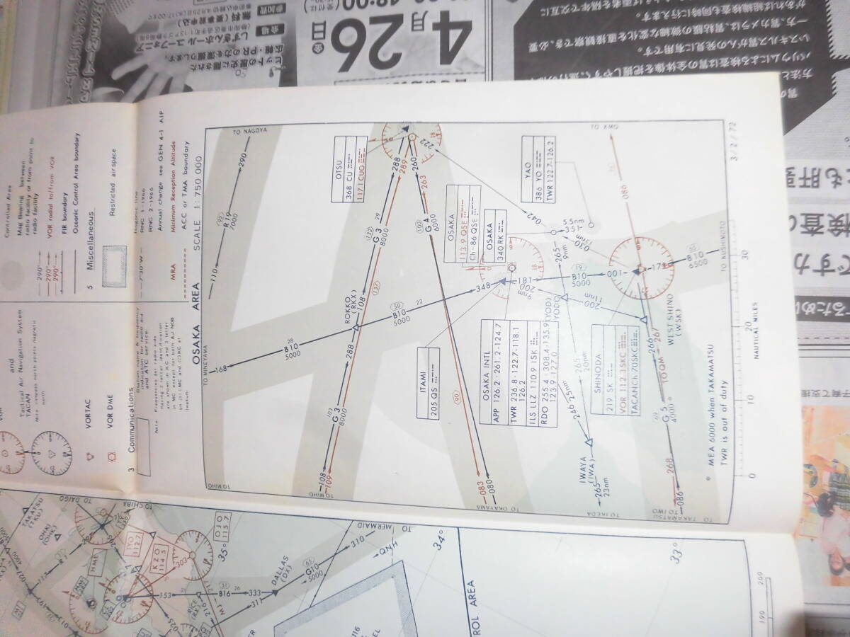 ③１９７２ RADIO NAVIGATION CHART 区分航空図 稚内ー名古屋 東京ー鹿児島 プロペラ機 ジェット機 空港の画像7