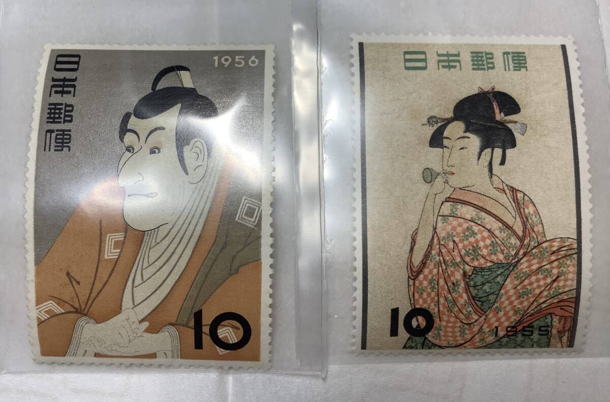 昭和30・31年切手趣味週間「ビードロ」「写楽」2種の画像1