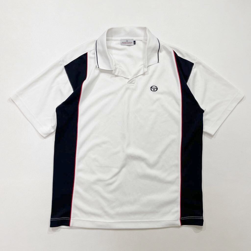 55 SERGIO TACCHINI セルジオ タッキーニ ストレッチ 半袖 ポロシャツ サイズL ロゴ刺繍 GOLF ゴルフ ホワイト 白 メンズ 40401R_画像1