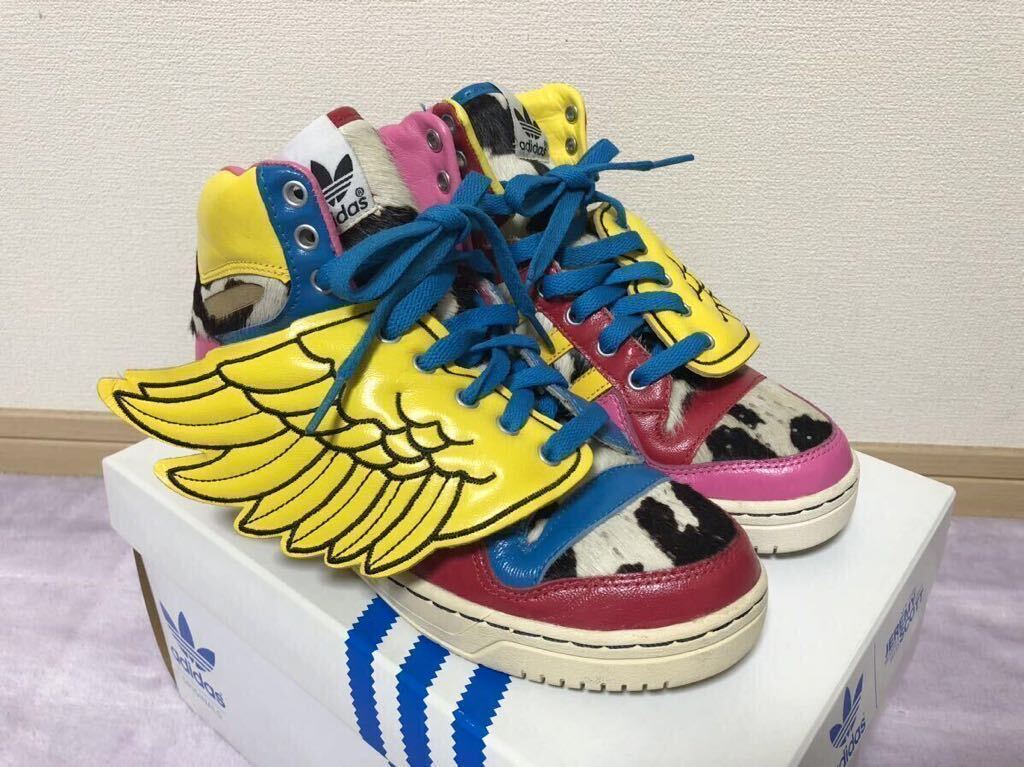 美品 adidas アディダス スニーカー Jeremy Scott ジェレミースコット × 2NE1 マルチカラー 羽根 ハラコ WINGS レディース 23.5㎝ 箱付き_画像1