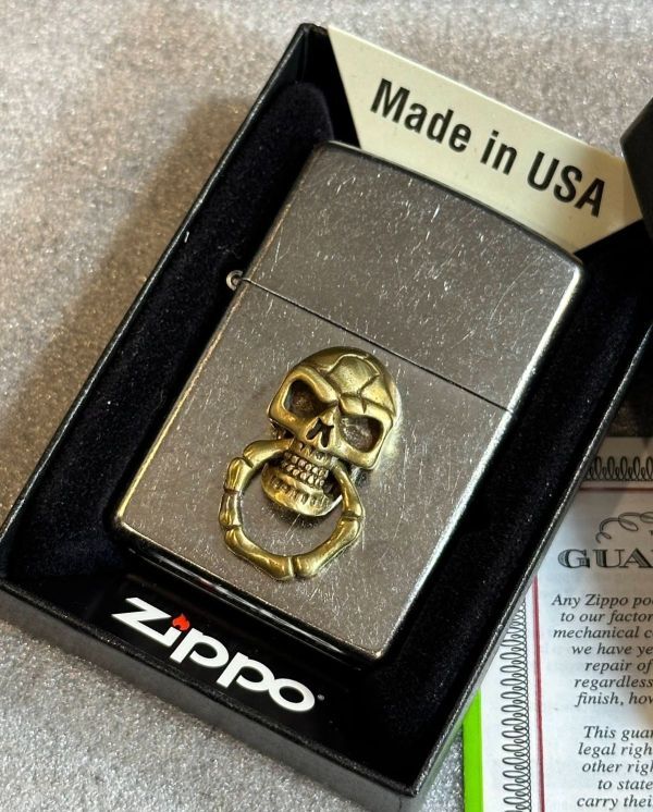 ■新品 ZIPPO USA輸入 スカル ドクロ 髑髏 骸骨 メタル 貼り ジッポー 喫煙具 ライター U17_画像1