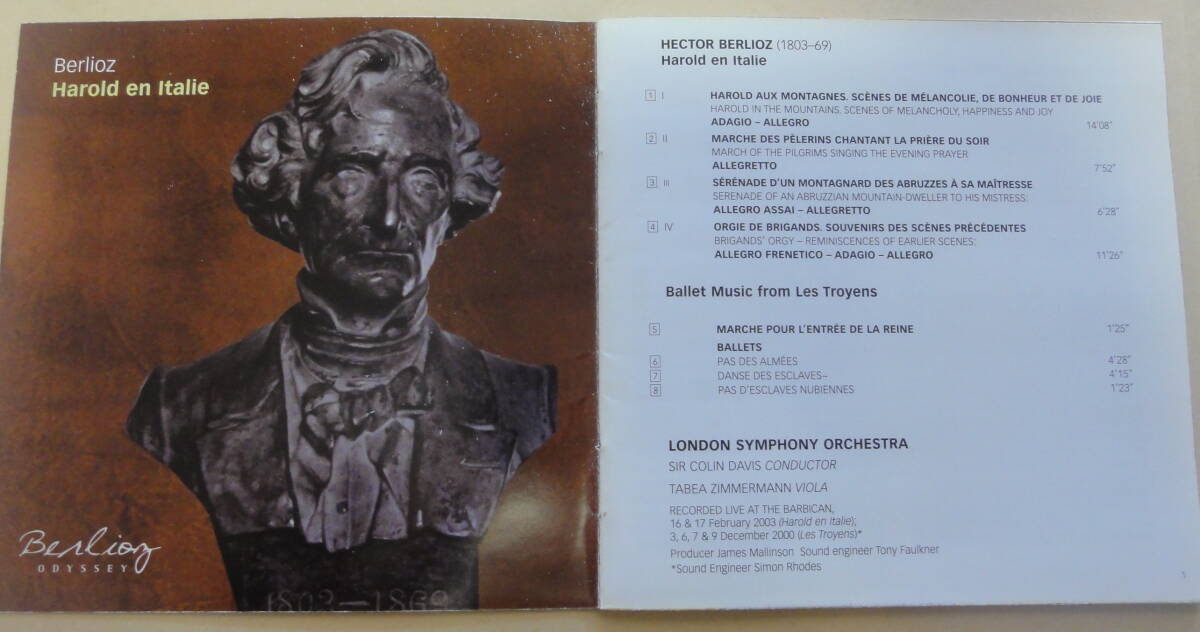 Berlioz : Sir Colin Davis Tabea Zimmermann / Harold En Italie CD LSO LIVE London Symphony Orchestra ベルリオーズ コリンデイヴィス_画像3