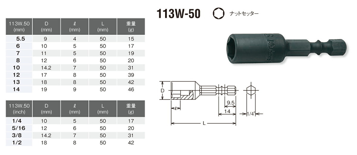 〈コーケン〉ナットセッター(スタンダード) 　113W-50-3/8_画像2