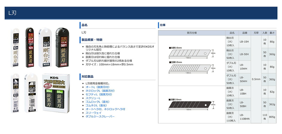 〈KDS〉ダブル刃（大）10枚入　LB-10 WH_画像2