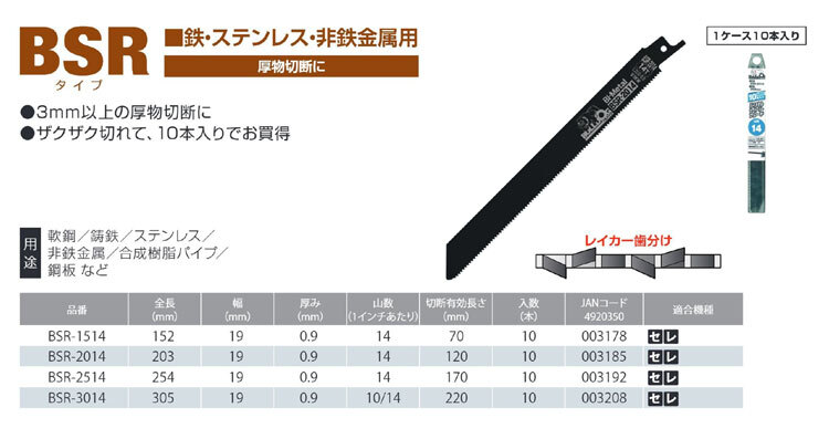 【オススメ】〈モトユキ〉　セーバーソーブレード　鉄・ステン・非鉄金属用　BSR-1514　10本入_画像2