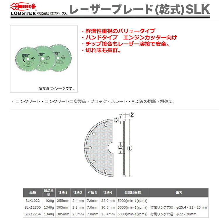 数量限定 〈ロブテックス〉ダイヤモンドレ－ザーブレード(乾式)　SLK1222_画像2