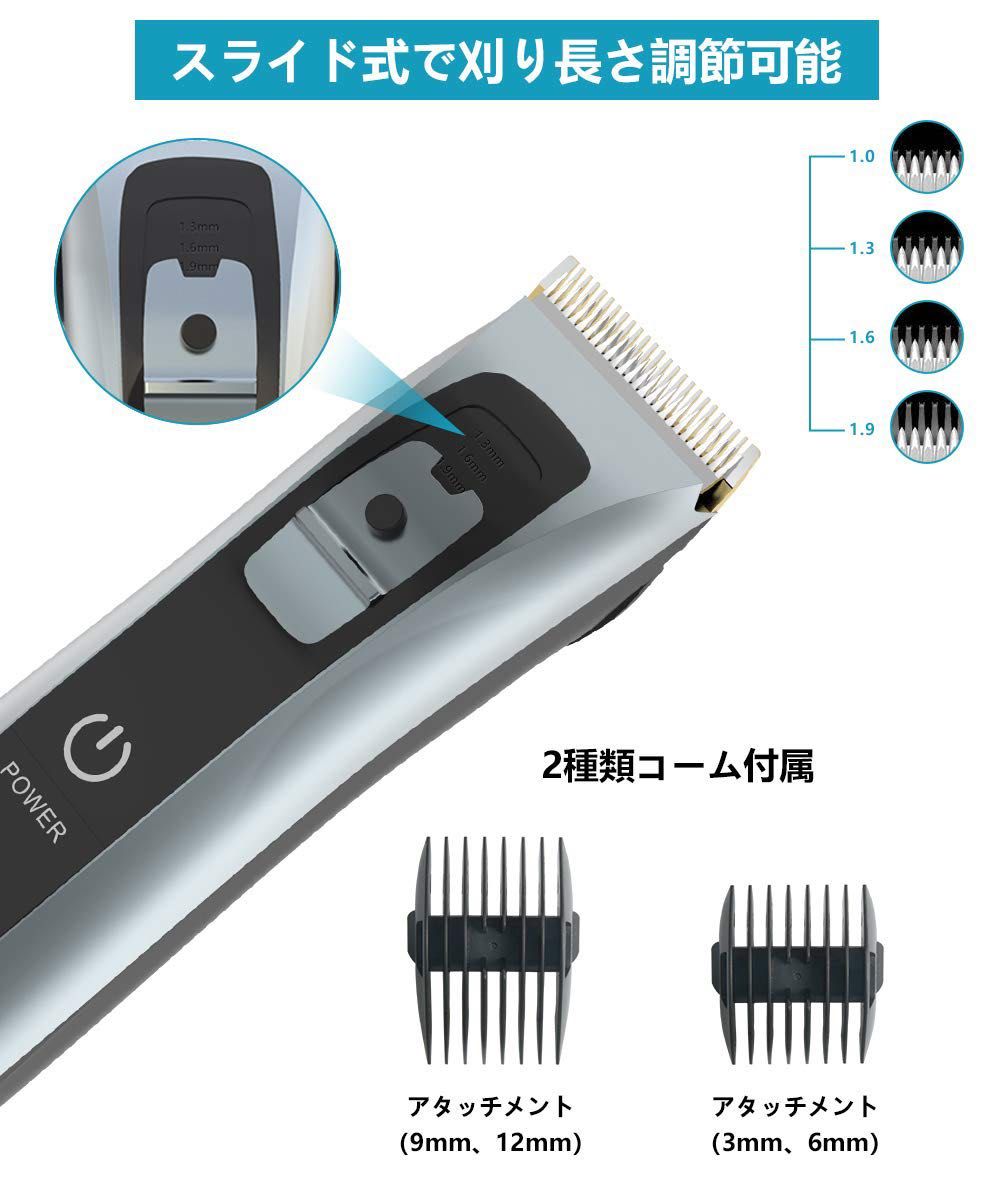 電動バリカン USB充電式 全身水洗可　プロ仕様 散髪セット付き ヘアカッター　0.8-24mm対応 コードレス JSZ-029