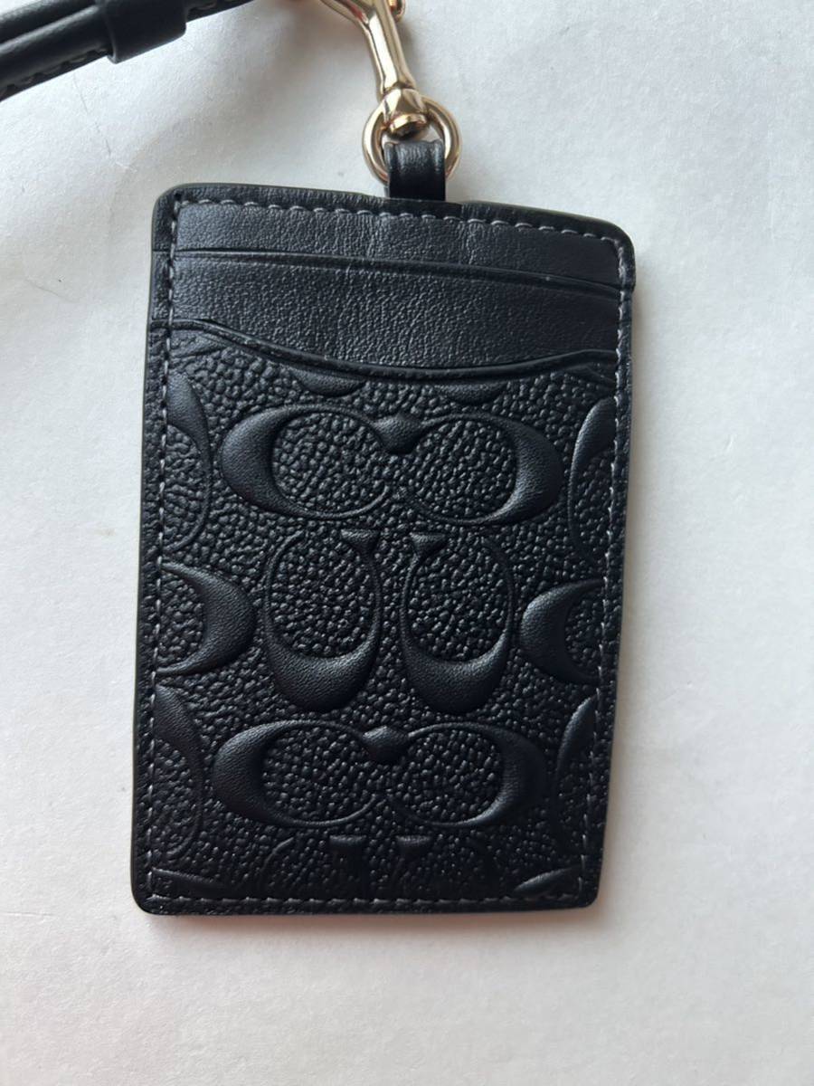 [ free shipping ] new goods * Coach COACH*CF467 neck strap ID case pass case card inserting signature pattern Ran yard black 3
