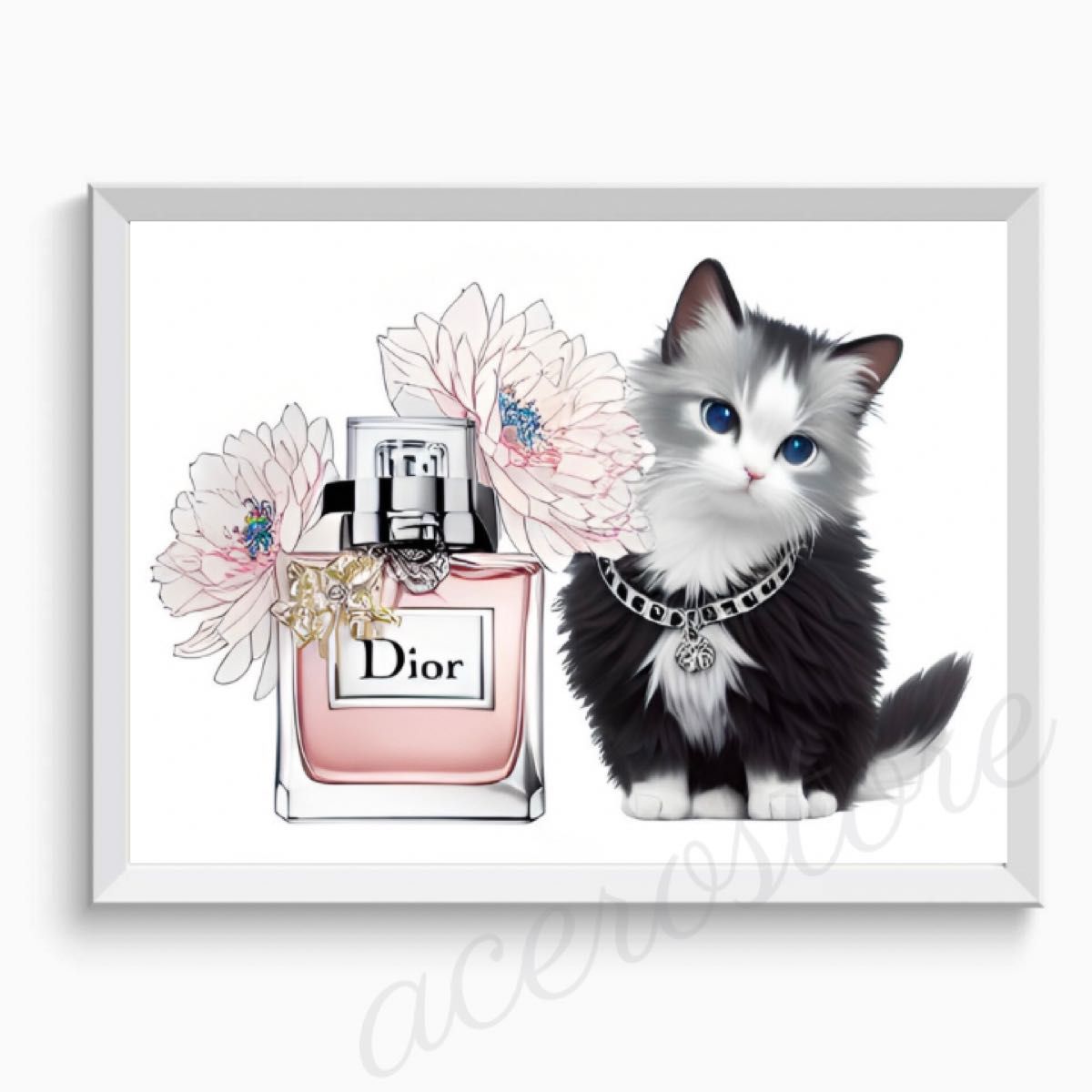 H003 アートポスター Dior 猫 ピンク 香水 大人可愛い おしゃれ