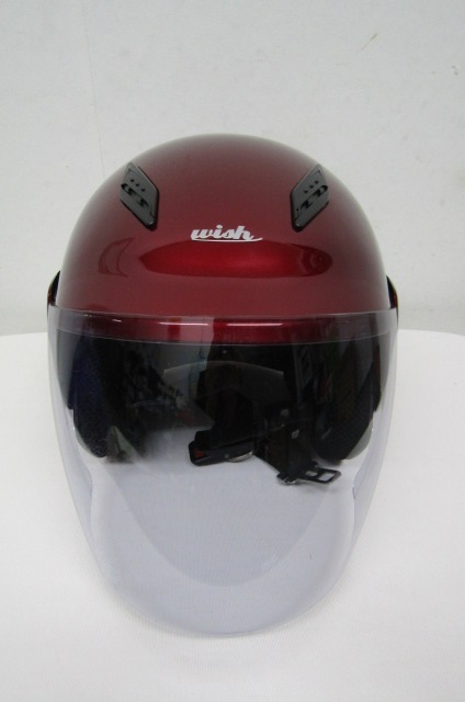 t1517 TNK工業 ジェットヘルメット wish ウィッシュ シールド付き レッド系 頭囲内周約59cm 内装着脱可能の画像2