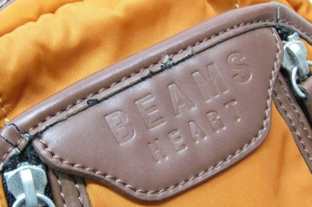 1243 BEAMS HEART Beams Heart one shoulder bag body bag orange series nylon X imitation leather 