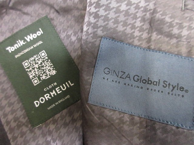 y8556　美品　GINZA GLOBAL STYLE メンズスーツ3ピースセット　グレー系チェック　ジャケット/ベスト/ズボン　背抜き　銀座　ギンザ_画像6