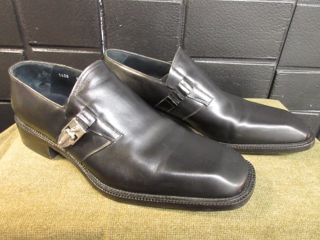 y4844 CESARE PACIOTTI イタリア製最高級革靴 レザーシューズ プレーントゥ 8サイズ ブラック チェザーレパチョッティの画像1