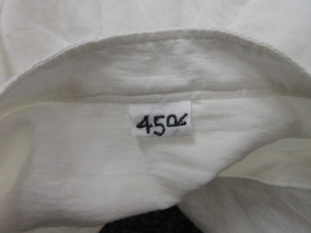 ｍ9357 美品・洗濯済み　45R　45rpm　ブラウス　綿100％　日本製　白　フリル　長袖　スタンドカラー　節のある素材感　_画像4