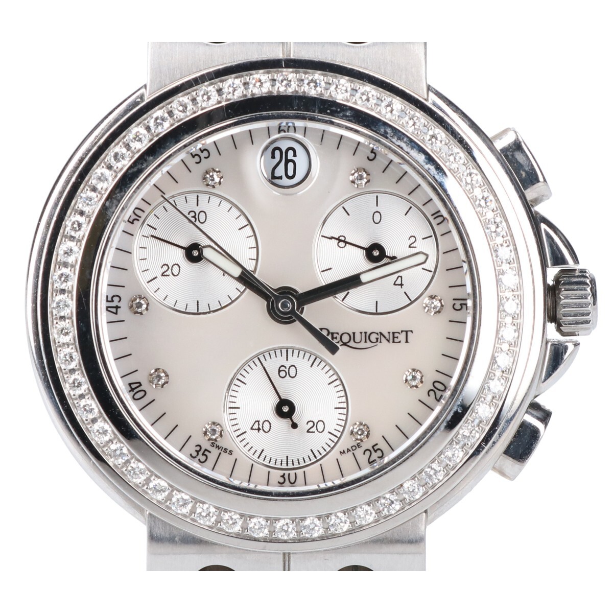 PEQUIGNET ペキニエ 1322509 クロノグラフ ダイヤモンドベゼル ラバーベルト クオーツ 腕時計の画像1