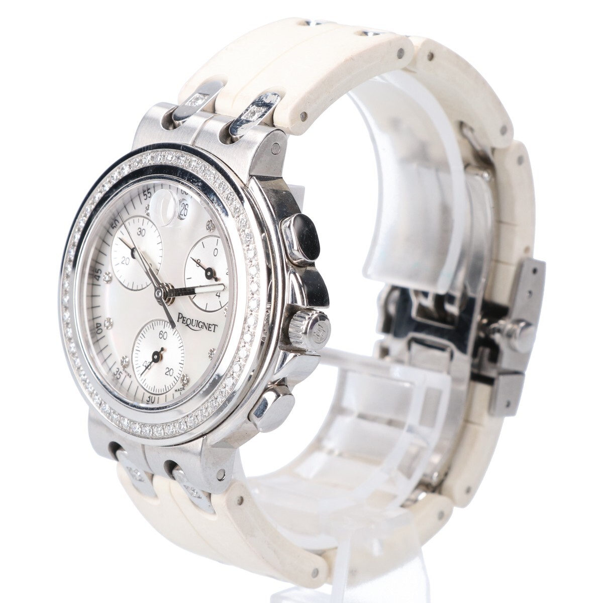 PEQUIGNET ペキニエ 1322509 クロノグラフ ダイヤモンドベゼル ラバーベルト クオーツ 腕時計の画像2