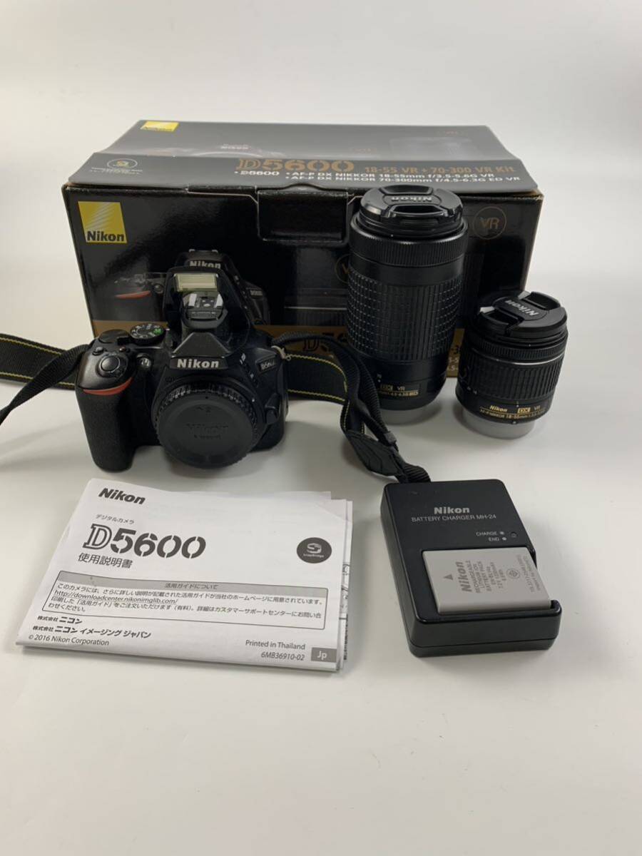 1000円~■★通電確認のみ★Nikon ニコン D5600 デジタル一眼レフカメラ AF-P 70-300mm 18-55mm 箱付き★okoy2591810-250★t9036の画像1