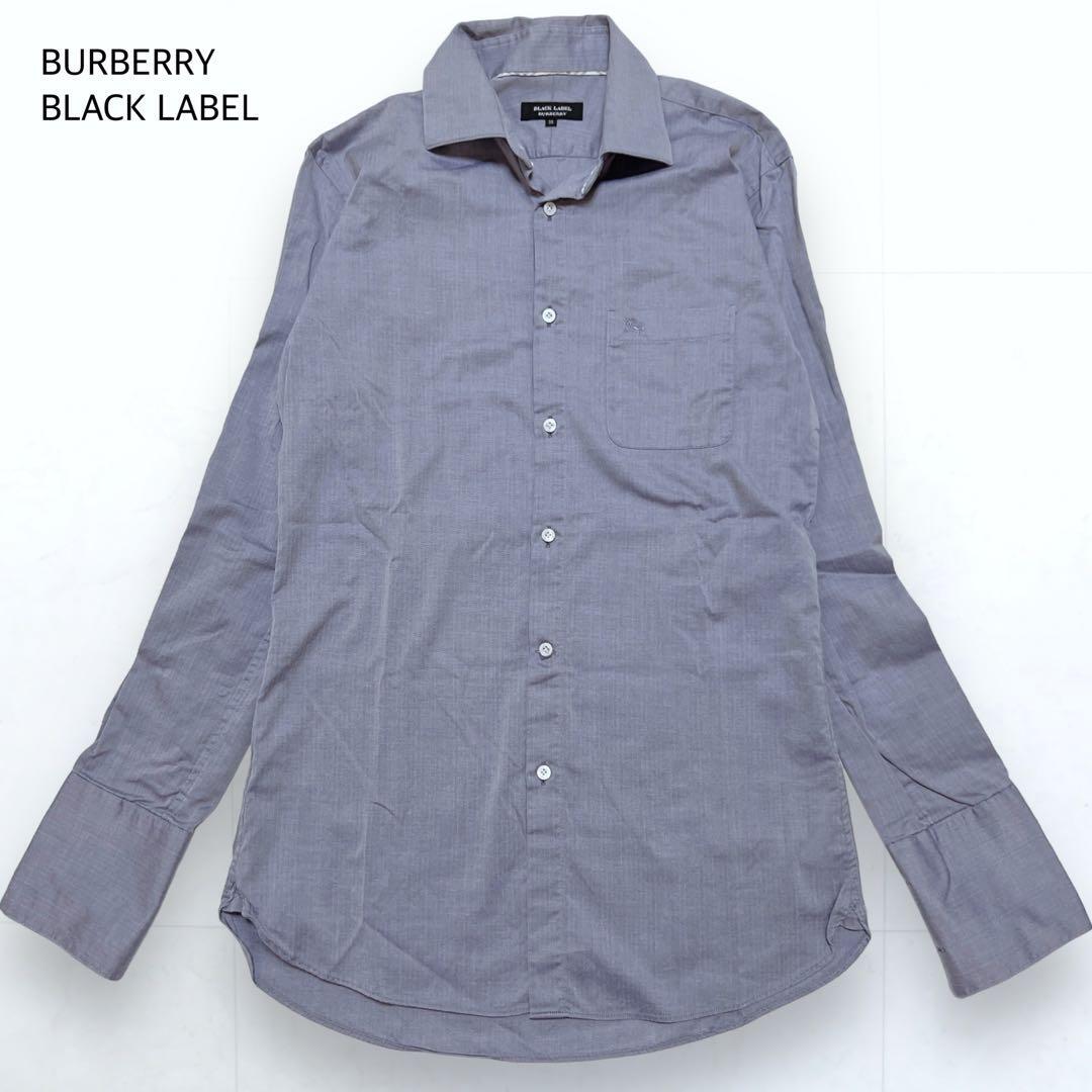 BURBERRY BLACK LABEL バーバリーブラックレーベル シャツ ブラウス ヘリンボーン ブルー グレー 38 レディース_画像1