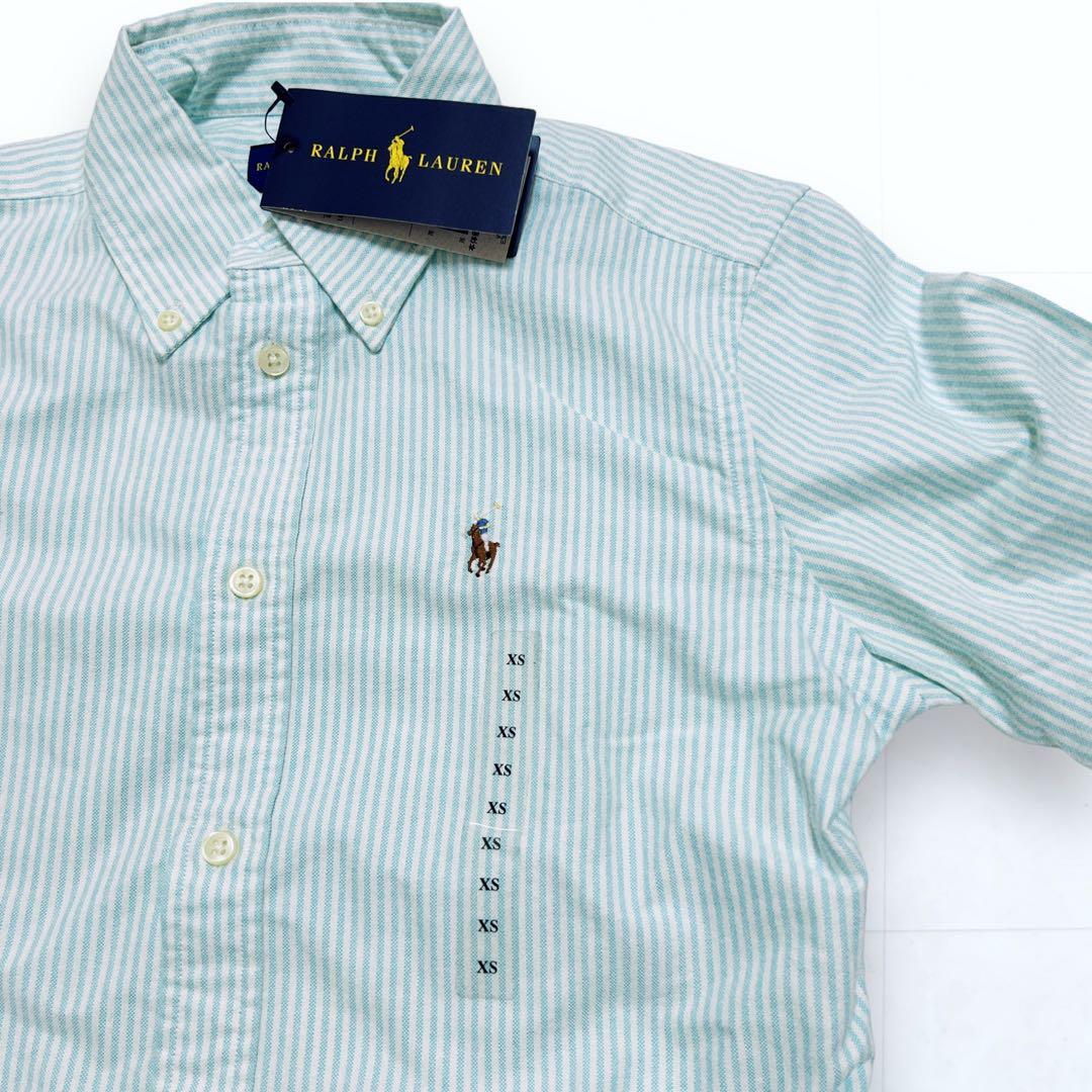 [ new goods ]RALPH LAUREN Ralph Lauren stripe shirt blouse short sleeves green mint green lady's S