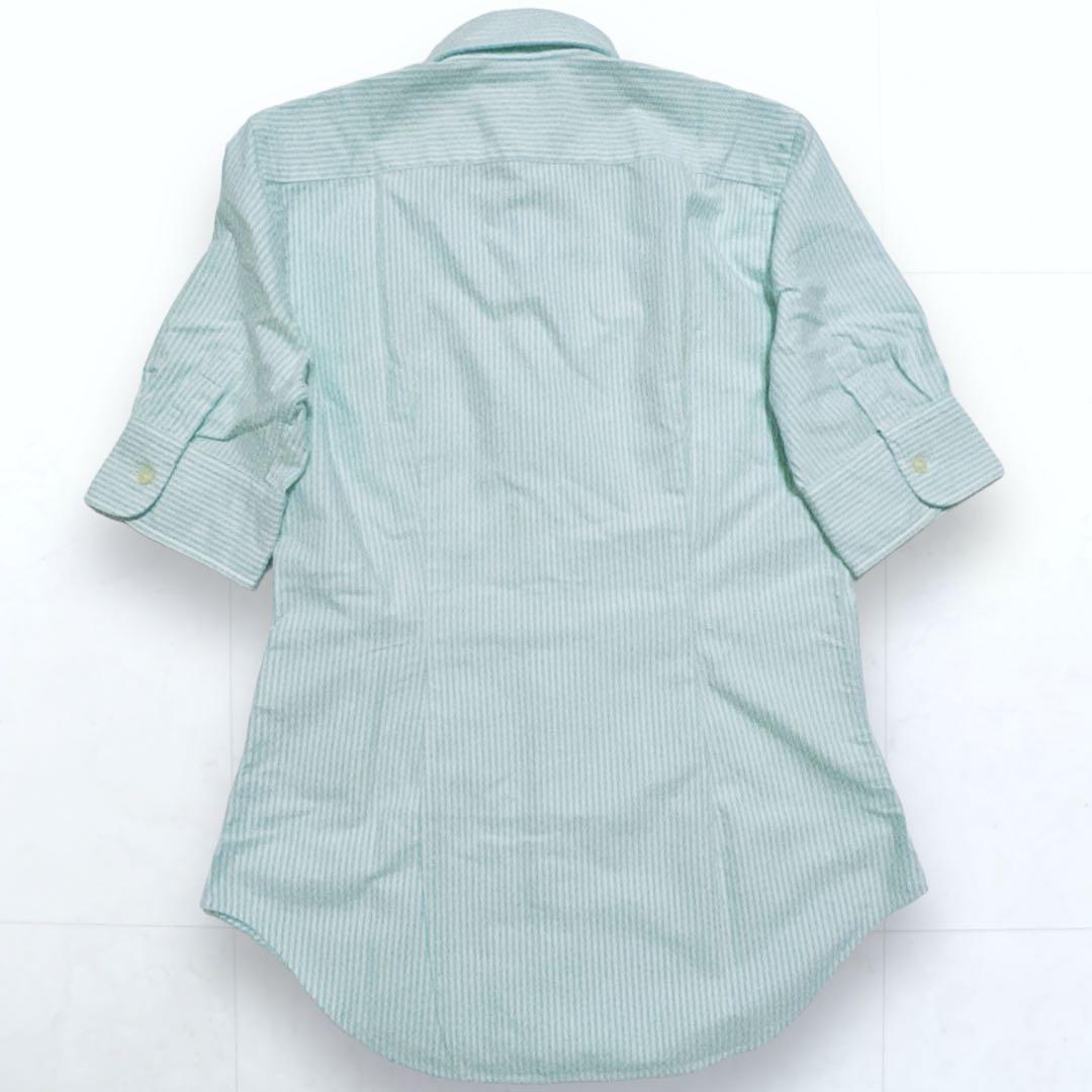 [ new goods ]RALPH LAUREN Ralph Lauren stripe shirt blouse short sleeves green mint green lady's S