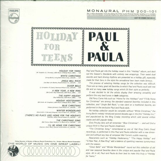 ★米オリジナル！LP「ポールとポーラ PAUL & PAULA HOLIDAY FOR TEENS」シュリンク残した美品 CHRISTMAS ALBUM_画像2