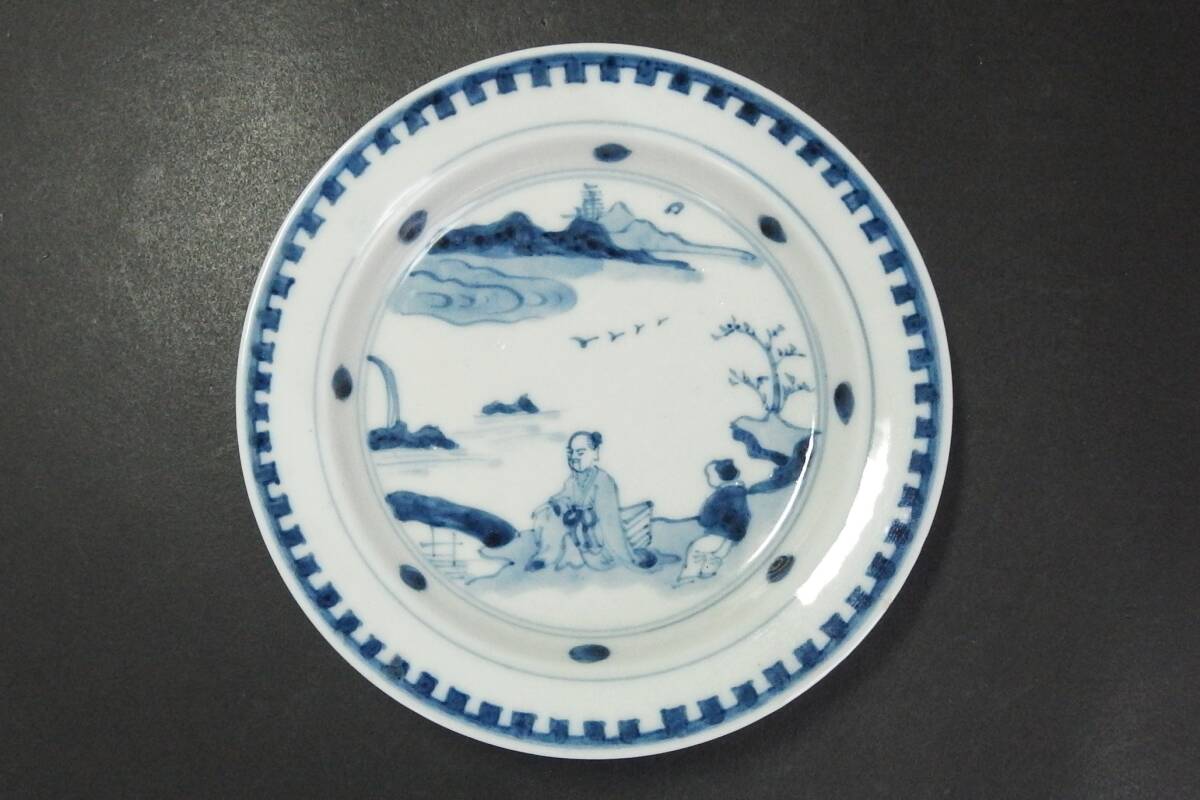 【240414⑥】明時代　古染付人物風景紋皿五枚　茶道具中国美術_画像3