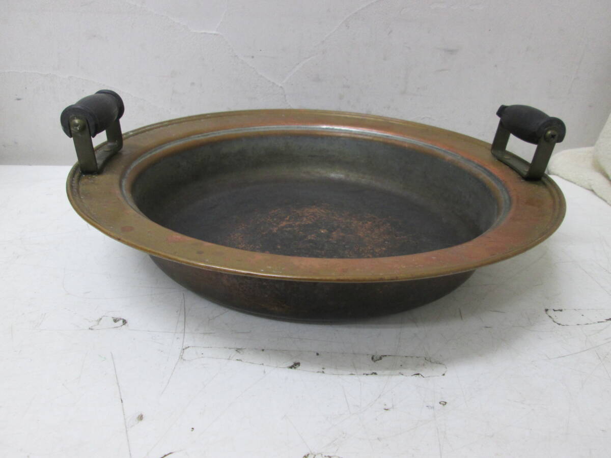 (19)☆銅鍋 両手鍋 すき焼き 天ぷら 約34cm 約0.9kg_画像3