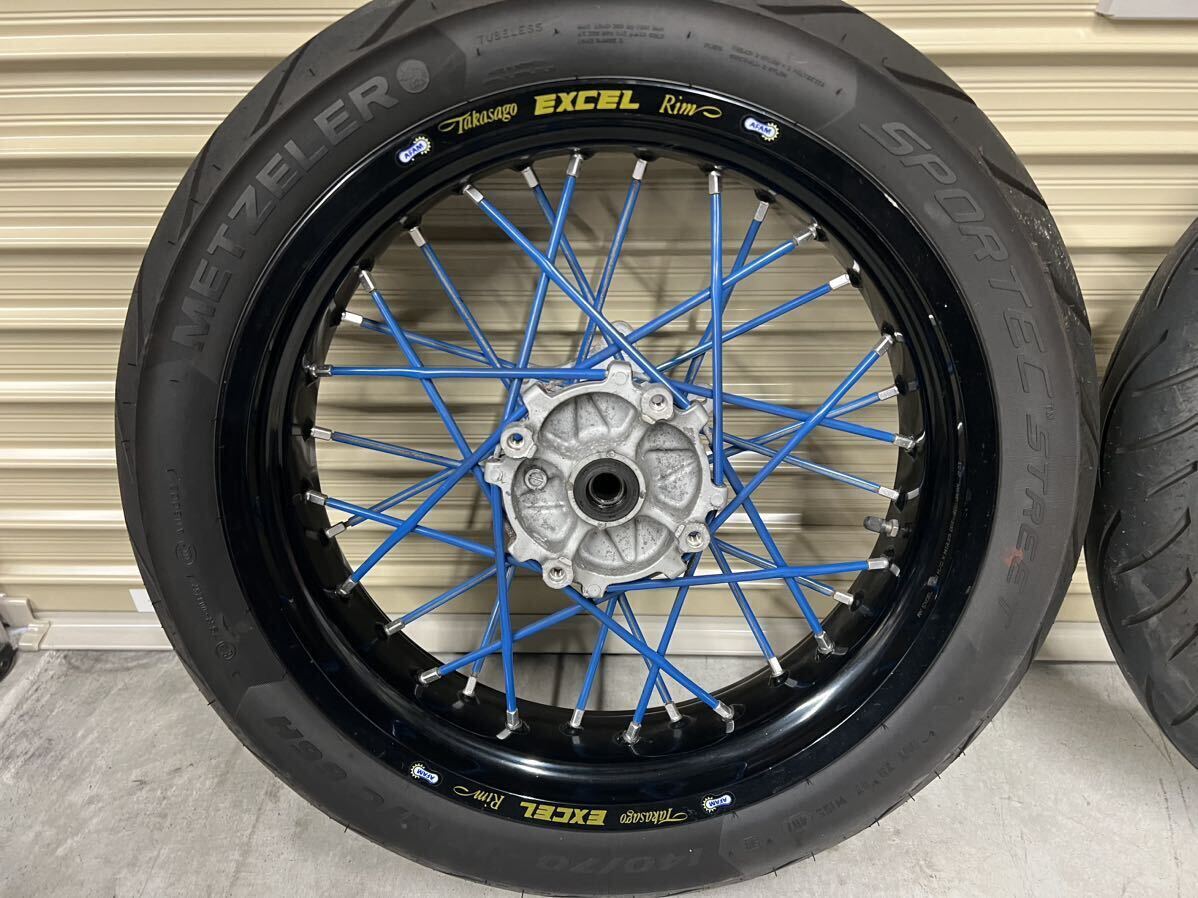 【値下】Honda CRM250R 前後 エクセル リム Excel モタード XR250 カラースポークカバー タイヤ付 140/70-17 110/70-17 セット_画像2