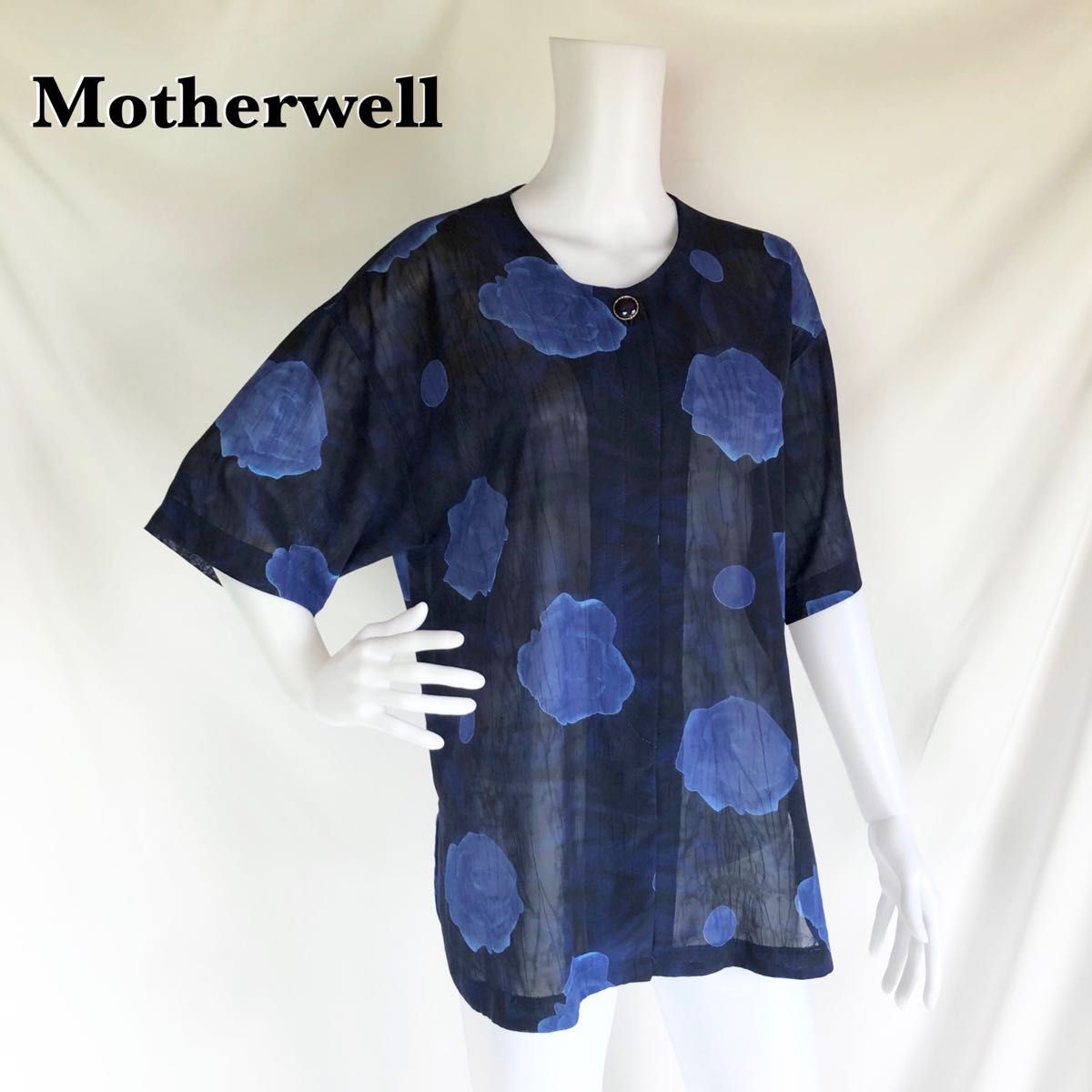 【Motherwell】花柄　ノーカラーシアーシャツ　ジャケット　日本製