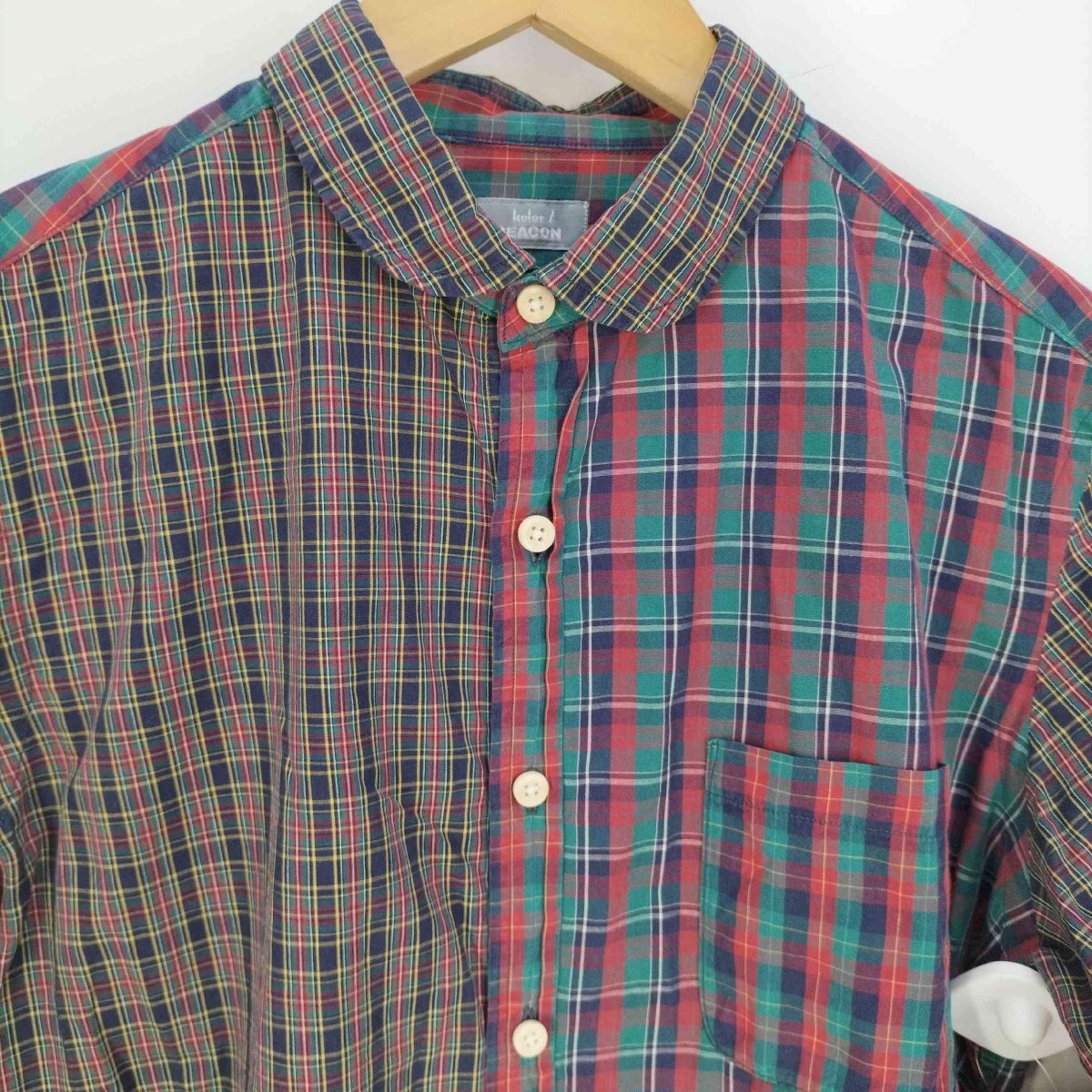 kolor BEACON(カラー ビーコン) クレイジーパターン 丸襟 チェックシャツ メンズ 表記無 中古 古着 1009の画像3