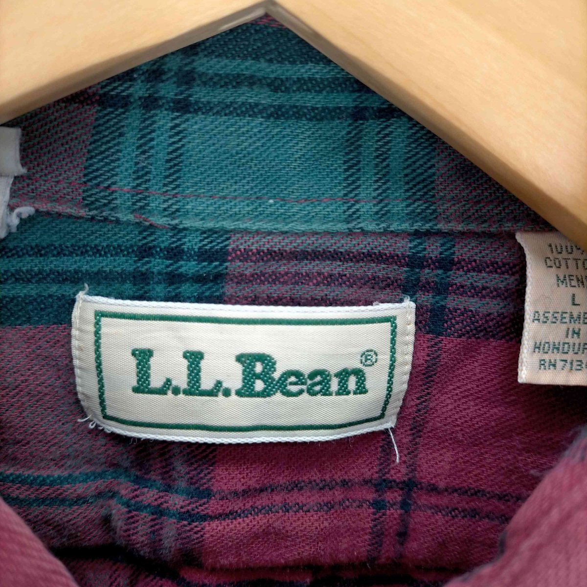 L.L.Bean(エルエルビーン) ブロック体ロゴ チェック柄 ボタンダウンシャツ メンズ JPN：L 中古 古着 0606_画像6