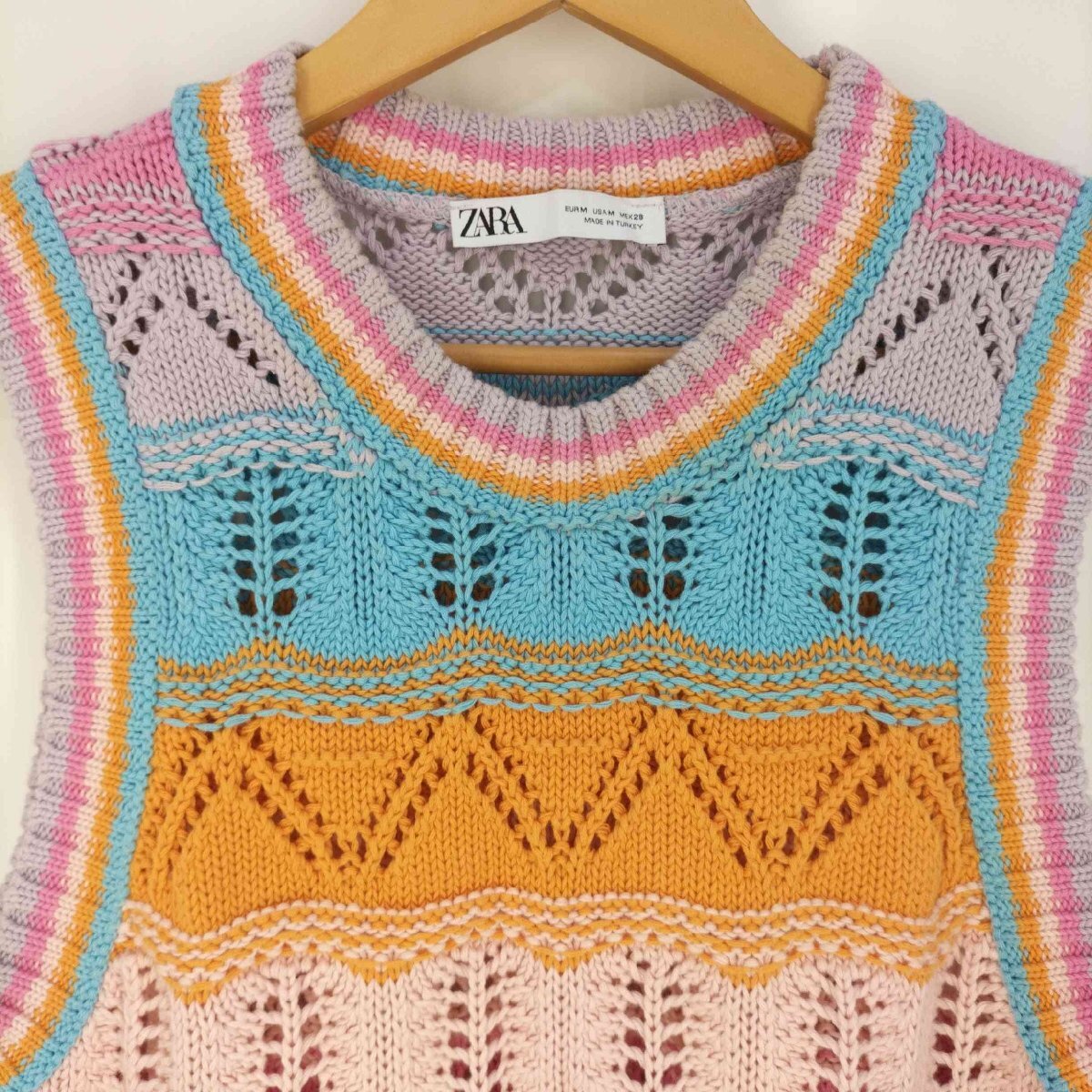 ZARA(ザラ) KNIT CROCHET TOP クロシェ編み コットンニットベスト レディース imp 中古 古着 0324_画像3