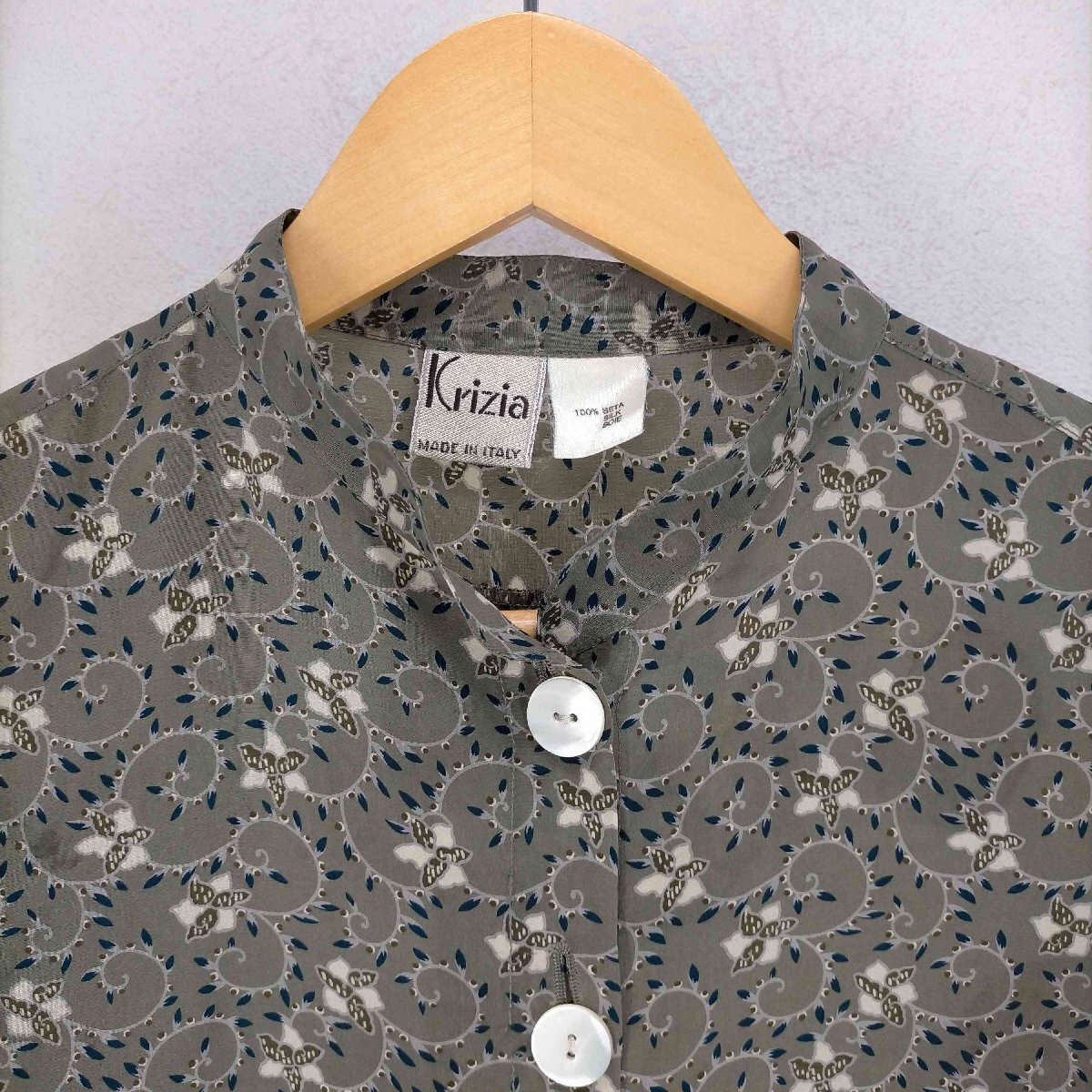 KRIZIA(-) イタリア製リーフデザインシルクシャツ レディース JPN：38 中古 古着 0723_画像3
