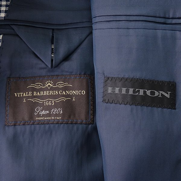 新品 ヒルトン イタリア製生地 カノニコ Super120's ウール ジャケット Wide-M(幅広M) 白紺 【J43137】 HILTON ブレザー 春夏の画像9