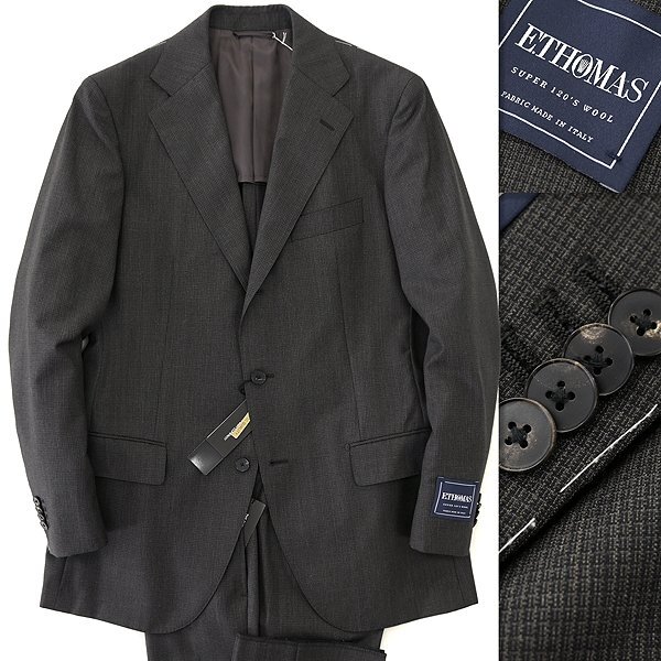 新品 スーツカンパニー E.THOMAS マイクロチェック スーツ AB5(幅広M) 茶 【J47107】 170-4D 春夏 イタリア イートーマス ウール サマーの画像1