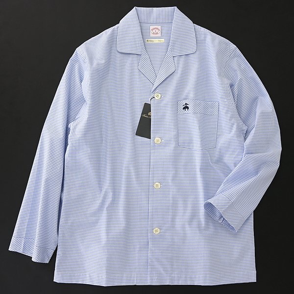 新品 ブルックスブラザーズ ギンガムチェック セットアップ パジャマ L 青 白 【J57555】 Brooks Brothers メンズ オープンカラーシャツの画像2