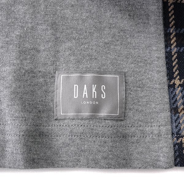 新品 ダックス チェック 切替 ヘンリーネック カットソー M 灰 【I59794】 DAKS LONDON メンズ Tシャツ ロンT プルオーバー