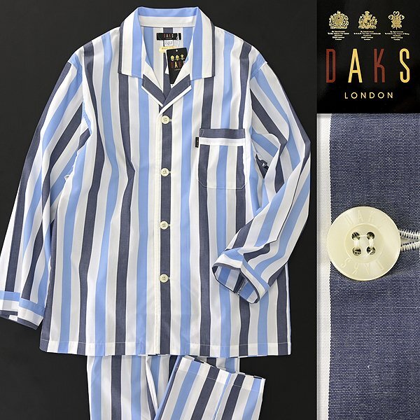  new goods Dux made in Japan spring summer cotton stripe setup pyjamas L blue navy blue white [J59850] men's DAKS LONDON shirt pants 