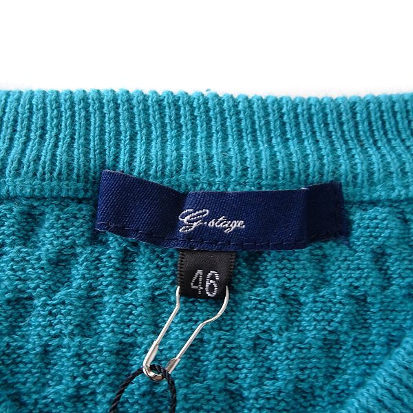  new goods ji- stage pigment dyeing waffle braided V neck knitted 50(XL) blue [5-10701_8] G-stage spring summer men's summer pull over 