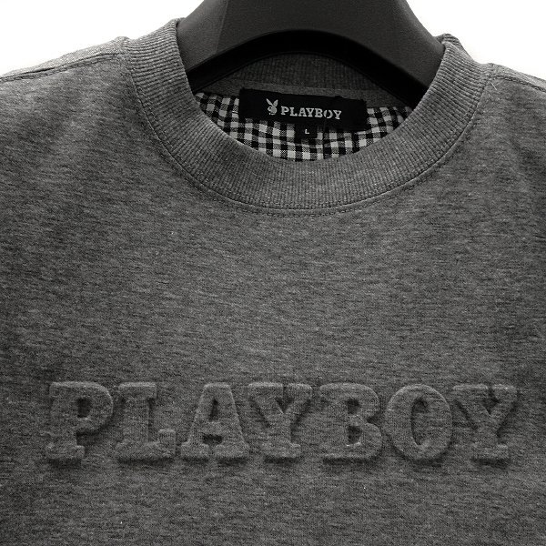 新品 プレイボーイ エンボス加工 ダンボール スウェット M 濃灰 【23003_98】 PLAYBOY バニー 刺繍 ストレッチ プルオーバー トレーナーの画像3