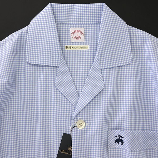 新品 ブルックスブラザーズ ギンガムチェック セットアップ パジャマ M 青 白 【J57165】 Brooks Brothers メンズ オープンカラーシャツの画像4
