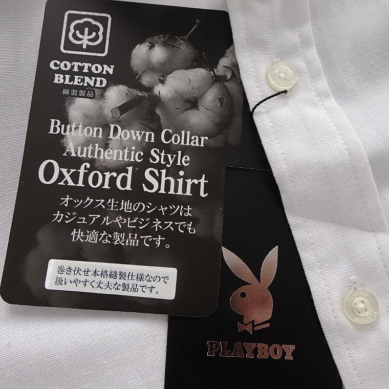 新品 プレイボーイ 24年春夏 バンドカラー シャツ L 白 【1024_07】 PLAYBOY メンズ 長袖 コットン オックス バニー スタンドカラーの画像9