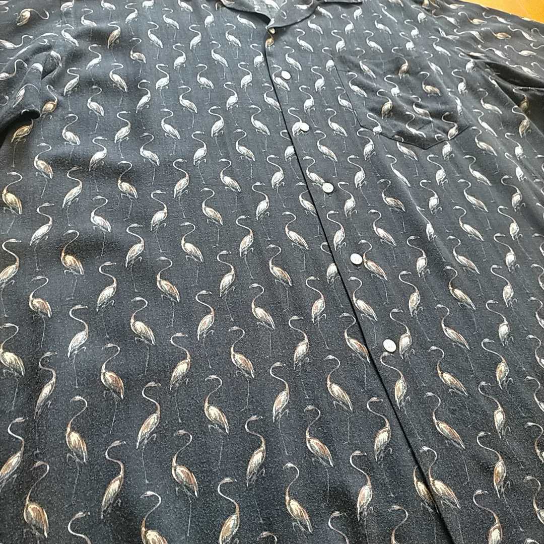 90\'s Polo Ralph Lauren Polo Ralph Lauren Vintage . воротник открытый цвет общий рисунок фламинго искусственный шелк гавайская рубашка темно-синий серый M