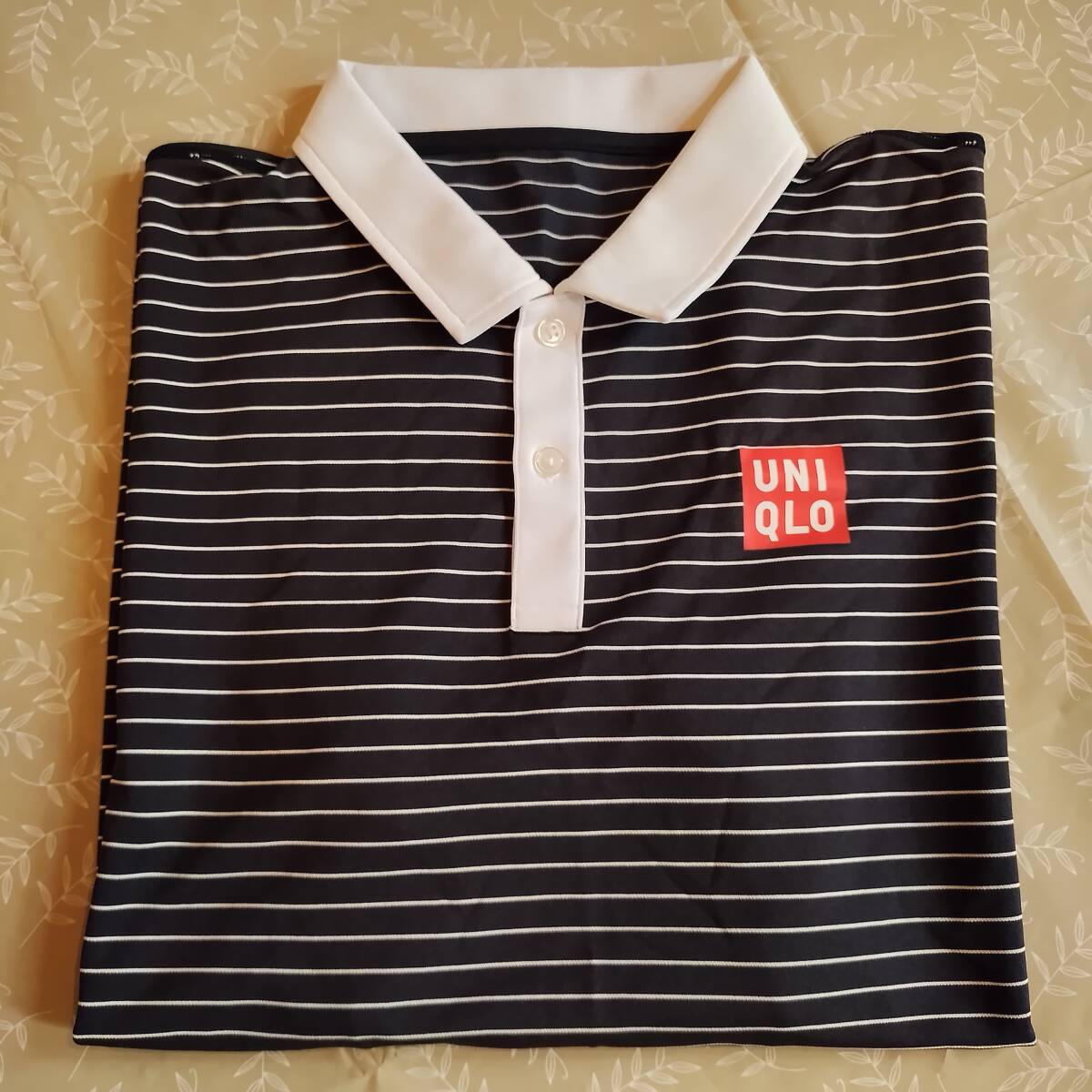 美品！ 限定品 ユニクロ UNIQLO 半袖シャツ サイズＸＬ ネイビー/レッド×ボーダー ストレッチ ドライ速乾薄手生地 真夏にお勧めの画像9