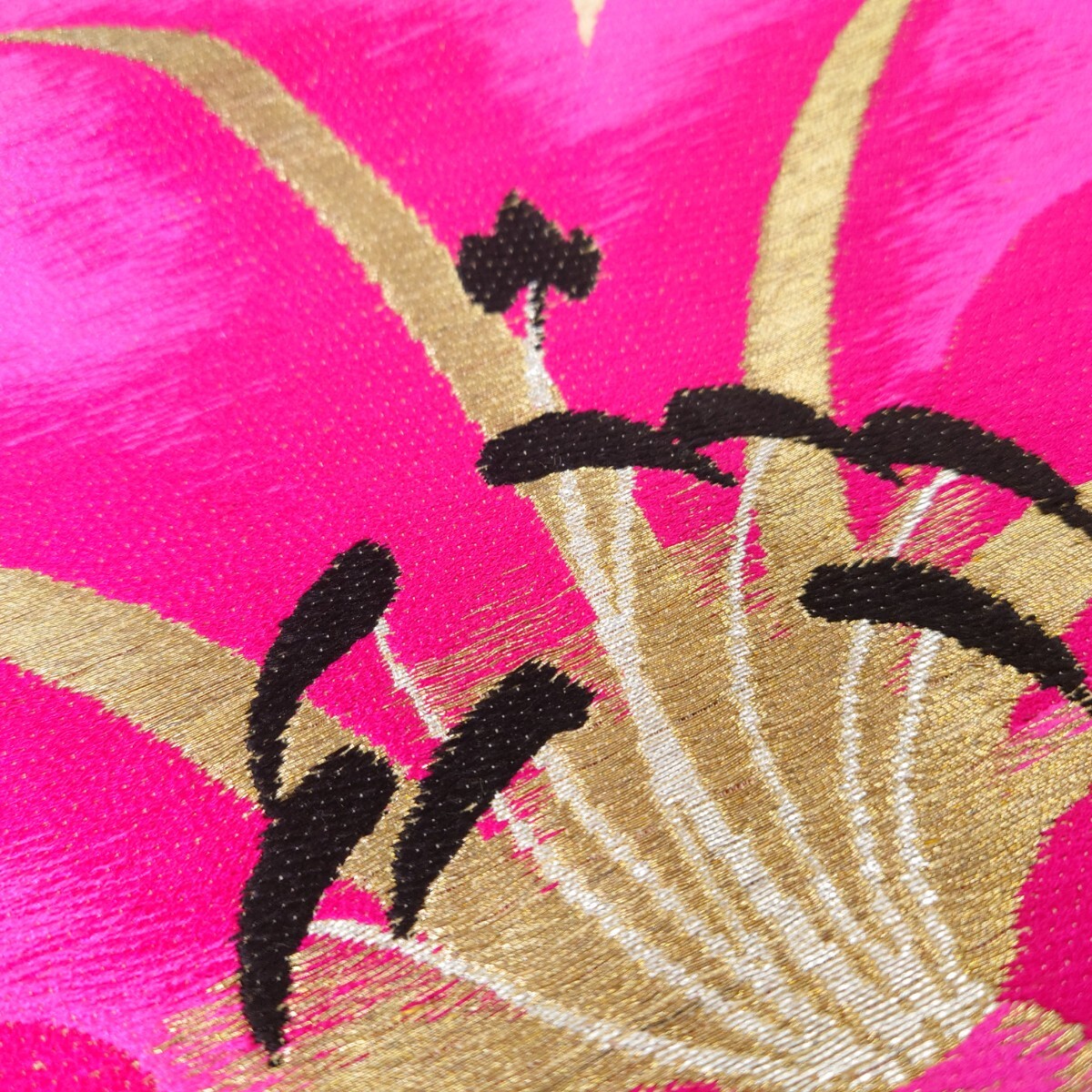 アンティーク 名古屋帯 正絹 刺繍 夏物 薄物 ヴィンテージ 花柄 絽 金糸 銀糸 保管品 リメイク 素材 生地取り 仕立て上がり品の画像5