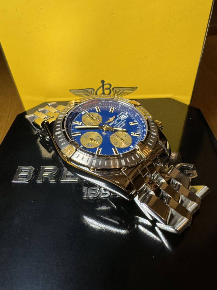 ブライトリング クロノマットエボリューション K18 ゴールド SS 青文字盤 自動巻き 腕時計 付属品完備 国内正規店購入 オーバーホール済みの画像9
