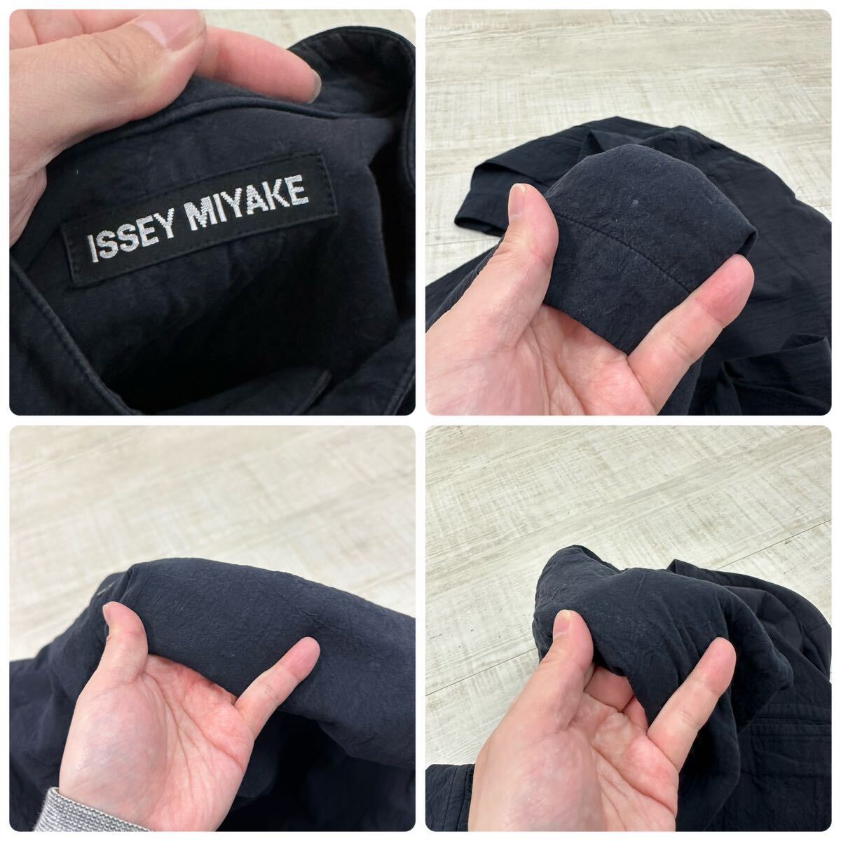 ISSEY MIYAKE イッセイミヤケ シワ加工 スタンドカラー 肉厚 シャツ SHIRT ネイビー 系 _画像9