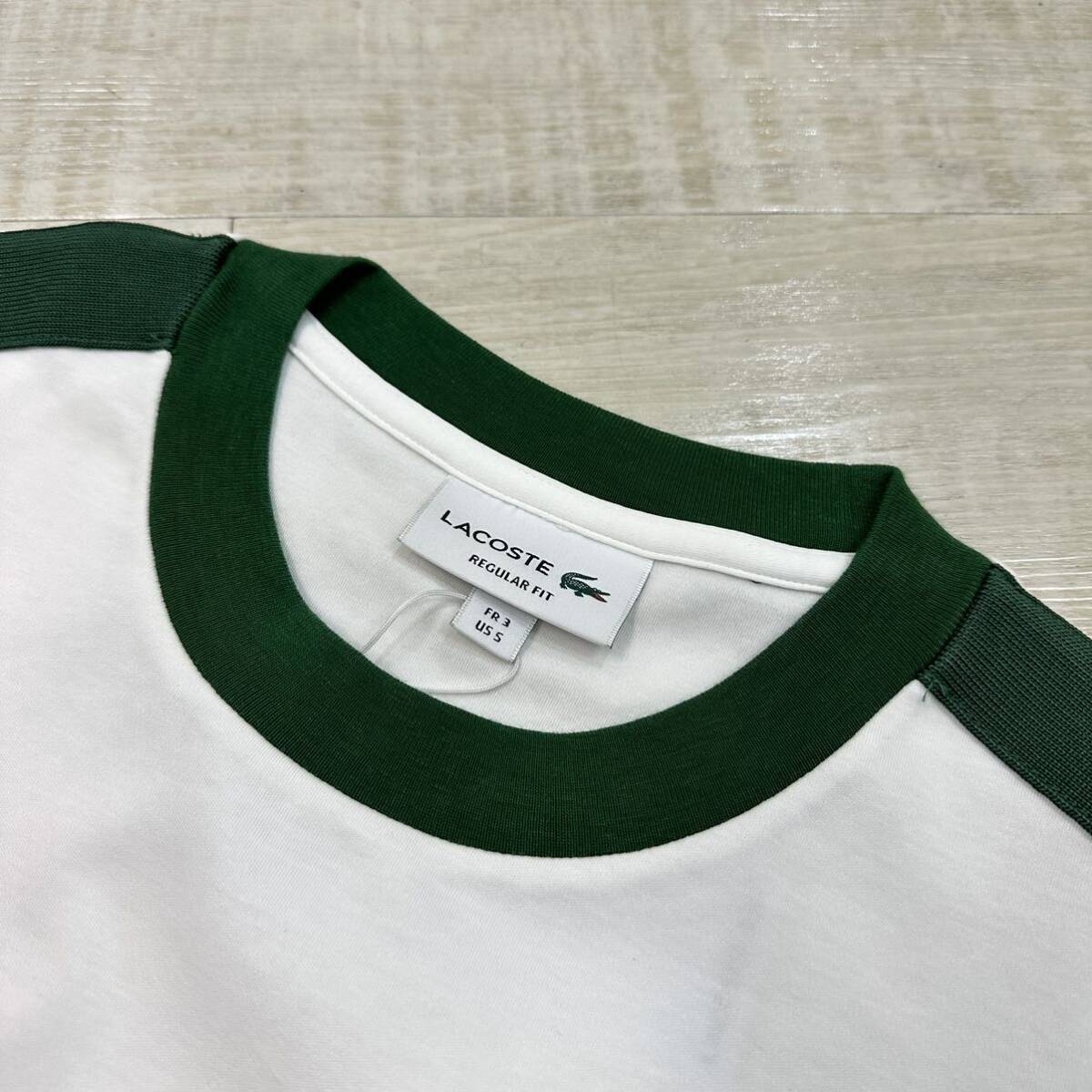 新品 LACOSTE ラコステ REGULAR FIT レギュラー フィット コントラスト ライン Tシャツ TH9691L ホワイト 系 サイズ FR 3 US S 定価11000円の画像4