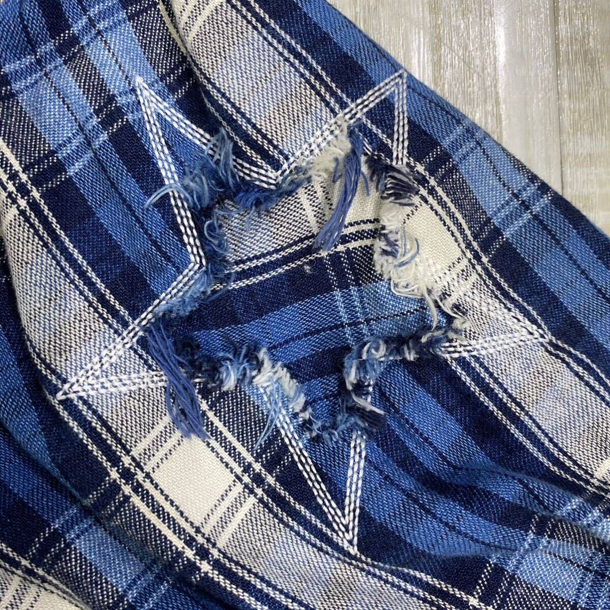 M エム CHECK WESTERN SHIRT チェック ウエスタン シャツ 長袖 シャツ 切りっぱなし スター ステッチ L/S SHIRT MADE IN JAPAN サイズ L_画像6