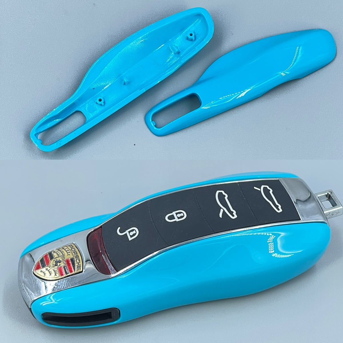 マイアミブルー☆ポルシェ スマートキーカバー☆ キーケース キーホルダー マカン カイエン カレラ 911 ボクスター パナメーラ ykshopk